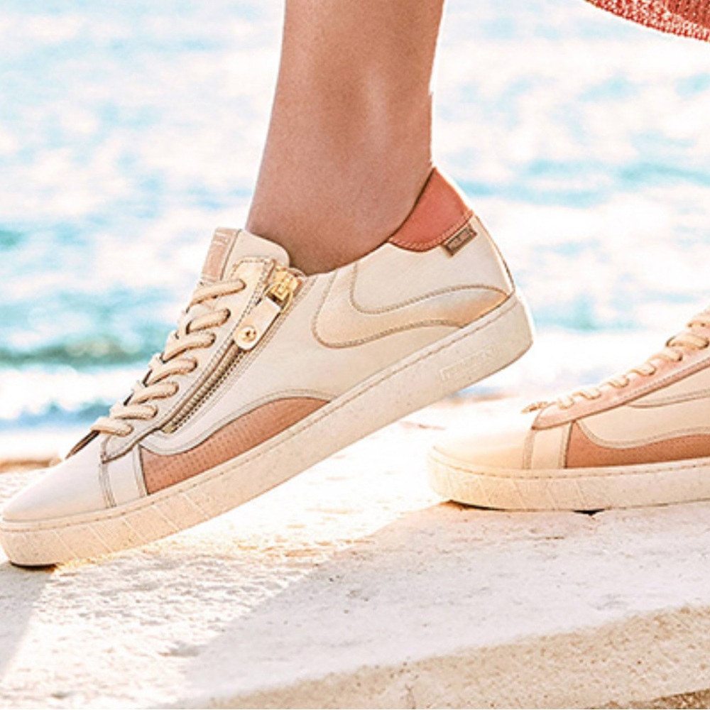 PIKOLINOS Lanzarote Cream/Tan Casual Leather‎ Sneakers w/zipper